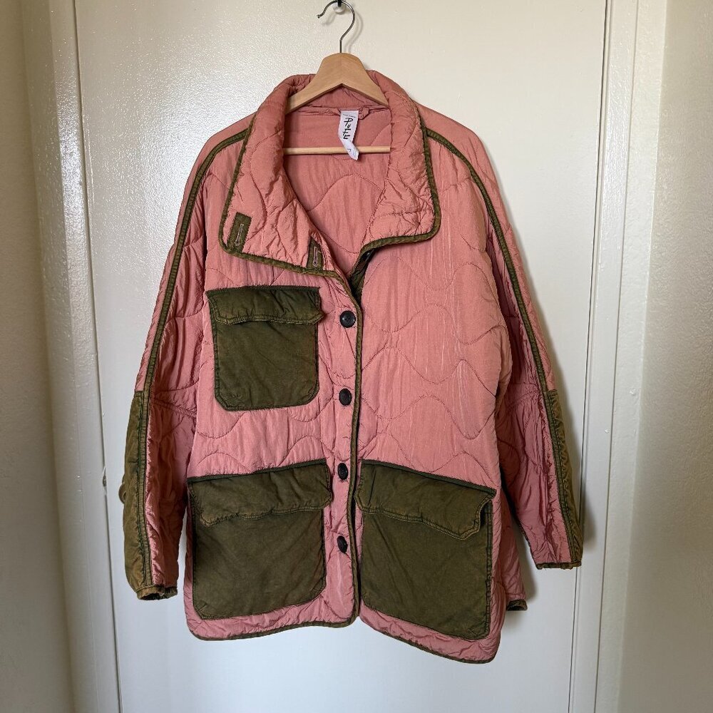 Free People Mixed Military Dolman Quilted Jacket In Rose Combo L​​​ - Picture 2 of 7